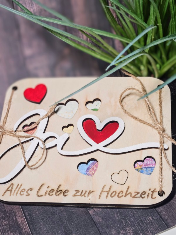 Hochzeitsgeschenk für Geldgeschenk - Holz, Karte